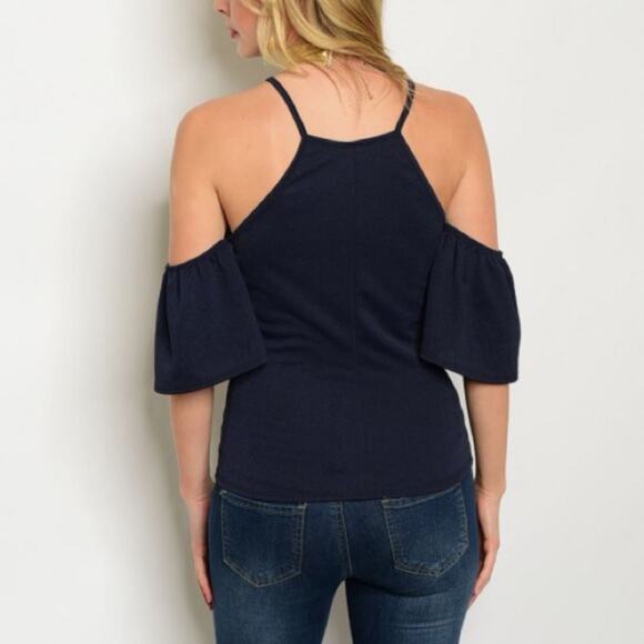 Cold Shoulder Top Ruffle Blue - Picture 2 of 4